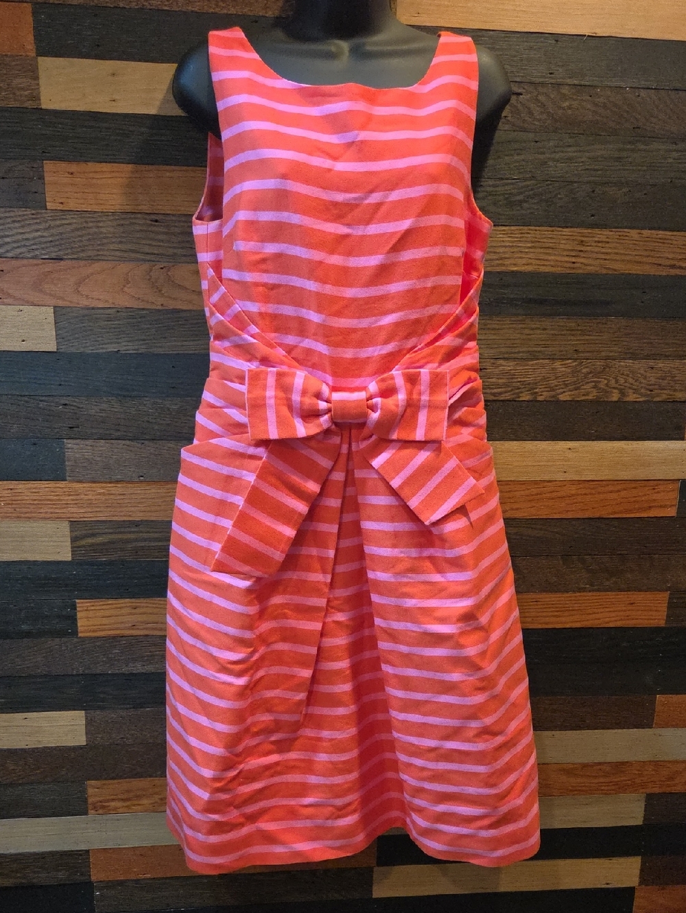 kate spade Pink and Coral Striped Bow-Front Sleeveless Dress